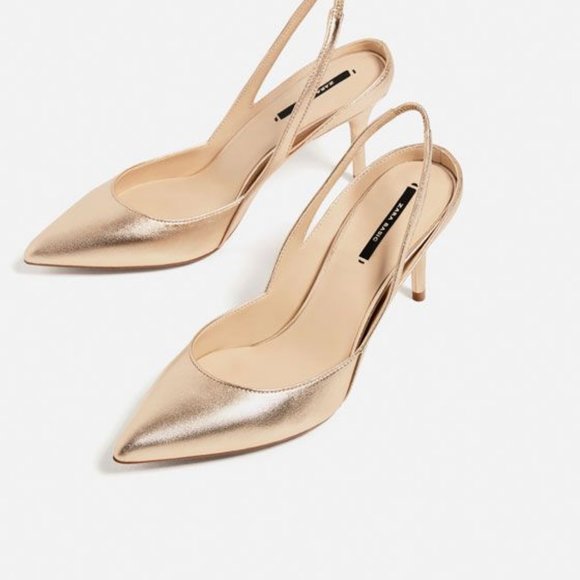 NWT ZARA GOLD LAMINATED SLINGBACK HIGH HEELS, 6